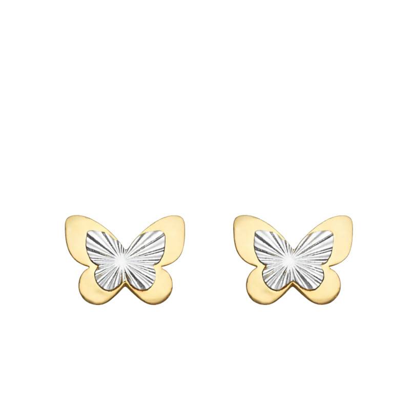 Two-Tone 375/1000 Gold Butterfly Stud Earrings with Stripes - Ocarat