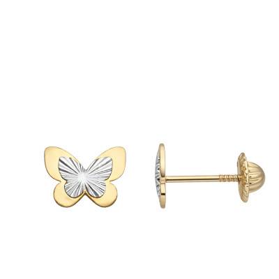 Two-Tone 375/1000 Gold Butterfly Stud Earrings with Stripes - Ocarat