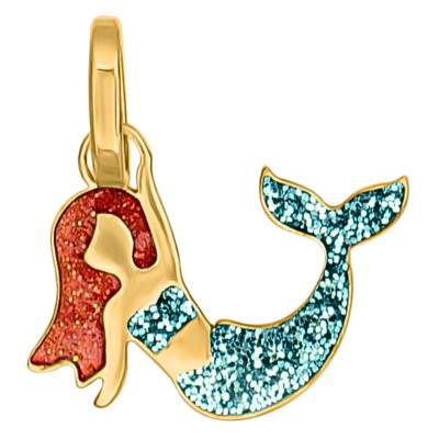 375 Yellow Gold & Blue and Red Glitter Lacquer Mermaid Pendant - Ocarat