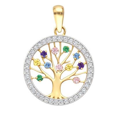 375 Yellow Gold & Multicolor Zirconium Oxide Tree of Life Pendant, 16 mm Diameter - Ocarat