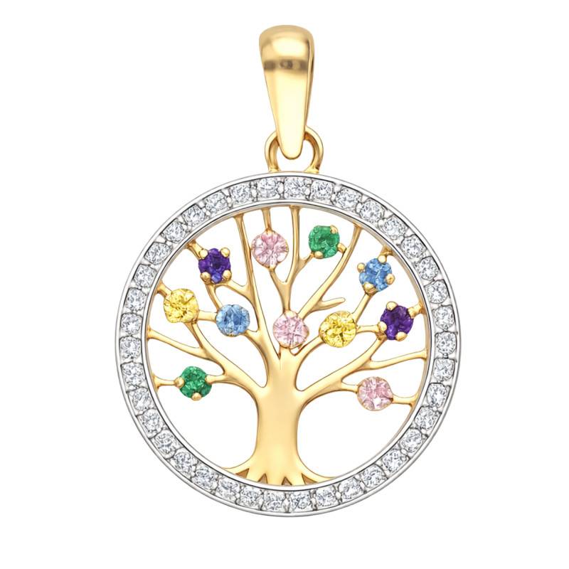 375 Yellow Gold & Multicolor Zirconium Oxide Tree of Life Pendant, 16 mm Diameter - Ocarat