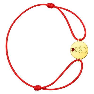 Bracelet Cordon Rouge Plaque Coeur en Or Jaune 375, Longueur 18 cm Ajustable - Ocarat