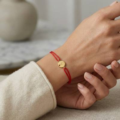 Bracelet Cordon Rouge Plaque Coeur en Or Jaune 375, Longueur 18 cm Ajustable - Ocarat