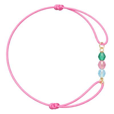 Bracelet Cordon Rose & Cristaux en Or Jaune 375, Longueur 18 cm Ajustable - Ocarat