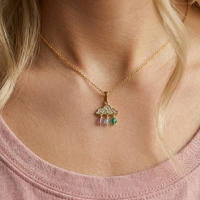 Pendentif Nuage Cristaux en Or Jaune 375 & Laque Paillettée Grise - Ocarat