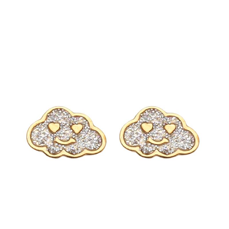 Boucles d'Oreilles Puces Nuages en Or Jaune 375 & Laque Paillettée grise - Ocarat