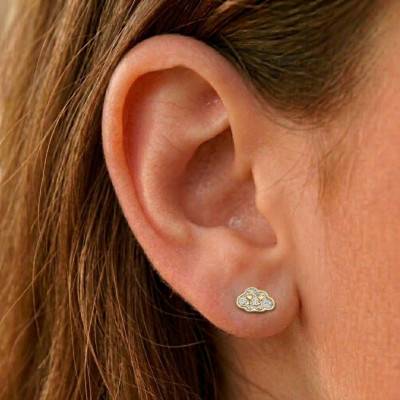 Boucles d'Oreilles Puces Nuages en Or Jaune 375 & Laque - Ocarat