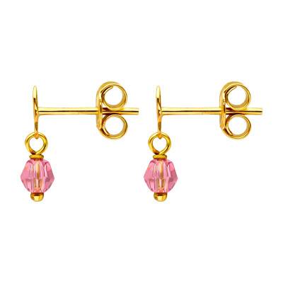 Boucles d'Oreilles Pendantes Étoiles & Cristaux Roses en Or Jaune 375 - Ocarat