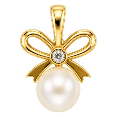Pendentif Noeud Petite Perle d'Eau Douce en Or Jaune 375 - Ocarat