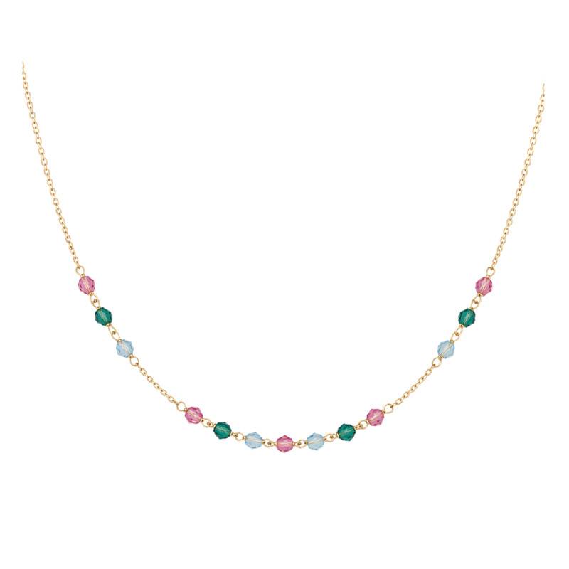 Collier Cristaux Multicolores en Or Jaune 375, Longueur 40 cm Ajustable - Ocarat