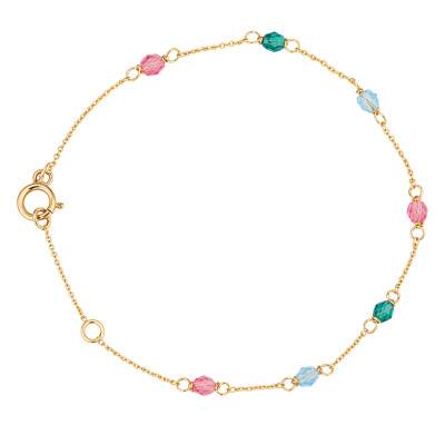 Bracelet Cristaux Multicolores en Or Jaune 375, Longueur 18 cm Ajustable - Ocarat