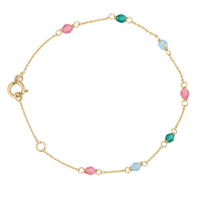 Bracelet Cristaux Multicolores en Or Jaune 375, Longueur 18 cm Ajustable - Ocarat