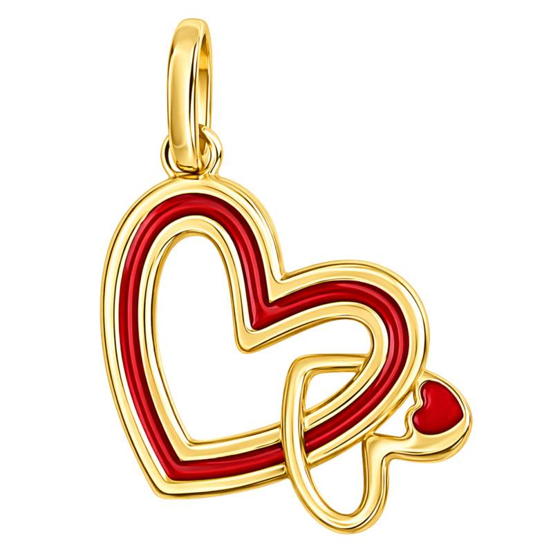 375 Yellow Gold Red Interlocking Hearts Pendant - Ocarat