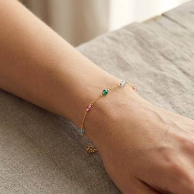 Bracelet Cristaux Multicolores en Or Jaune 375, Longueur 18 cm Ajustable - Ocarat