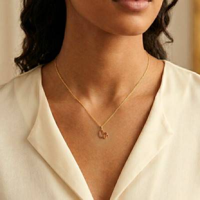 375 Yellow Gold Red Interlocking Hearts Pendant - Ocarat