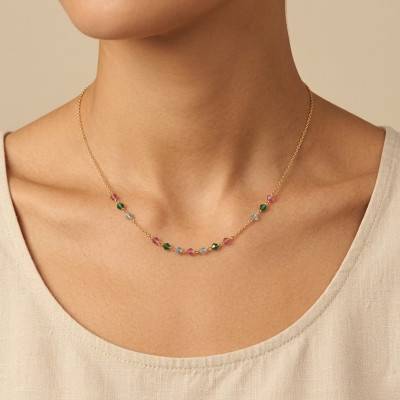 Collier Cristaux Multicolores en Or Jaune 375, Longueur 40 cm Ajustable - Ocarat