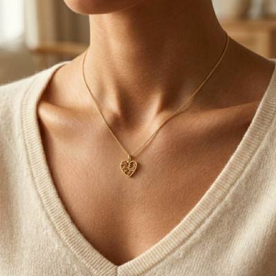 375 Yellow Gold Love Heart & Branches Pendant - Ocarat