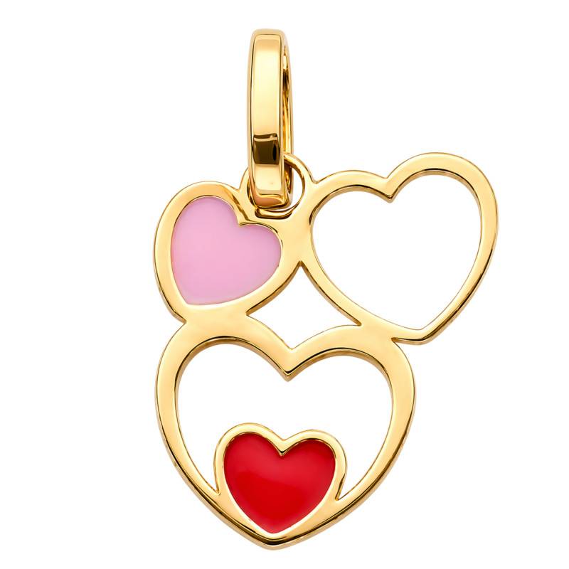 Pendentif Triple Coeurs Rouge & Rose en Or Jaune 375 - Ocarat