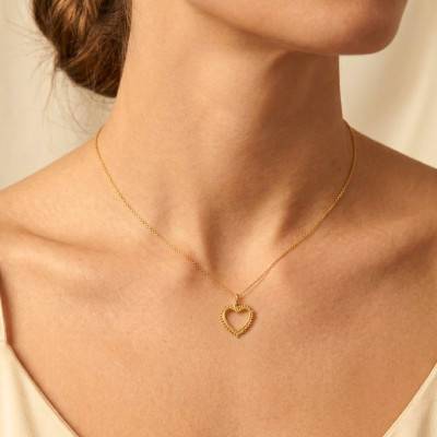 375 Yellow Gold Beaded Heart Pendant - Ocarat