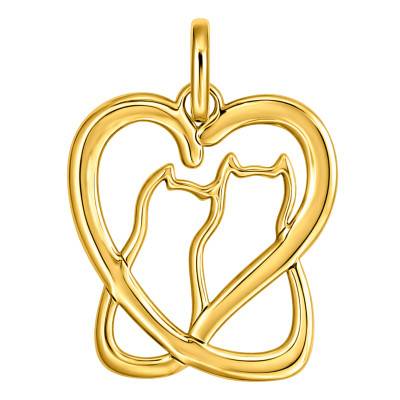 Pendentif Coeur Chats Enlacés en Or Jaune 375 - Ocarat