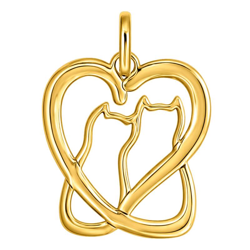 Pendentif Coeur Chats Enlacés en Or Jaune 375 - Ocarat