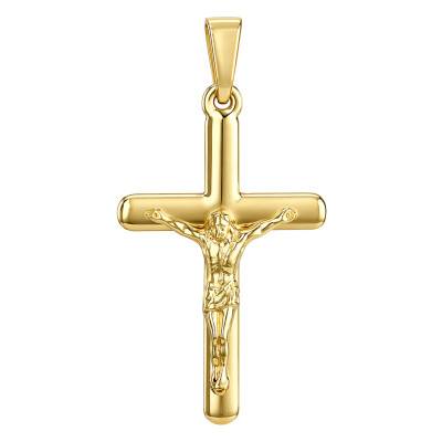 375 Yellow Gold Rounded-Edge Christ Cross Pendant - Ocarat