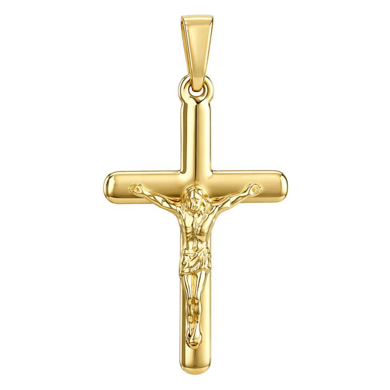 375 Yellow Gold Rounded-Edge Christ Cross Pendant - Ocarat