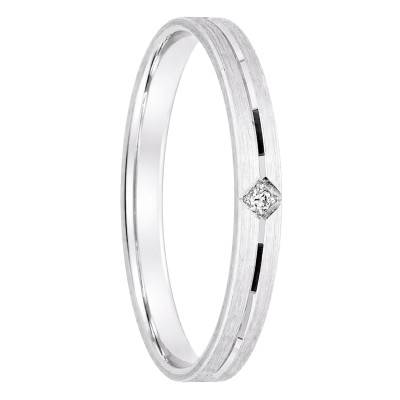 Alliance Ruban Plat Confort Rainurée et Diamant 0,01 ct en Or Blanc 750, Largeur 2,5 mm - Ocarat