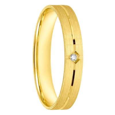 Alliance Ruban Plat Confort Rainurée et Diamant 0,01 ct en Or Jaune 750, Largeur 3,5 mm - Ocarat