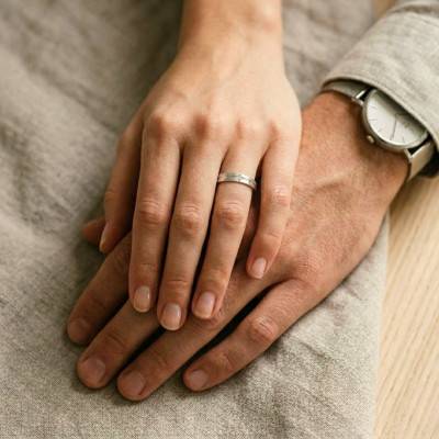 750/1000 White Gold Flat Comfort Grooved Wedding Ring with 0.01 ct Diamond, 3.5 mm Width - Ocarat