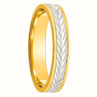 Two-Tone 375/1000 Gold Comfort Striped Ribbon Wedding Ring 4.00 mm - Ocarat