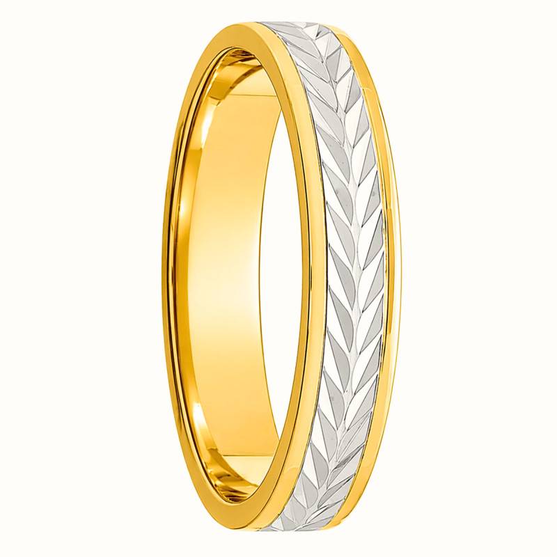 Two-Tone 375/1000 Gold Comfort Striped Ribbon Wedding Ring 4.00 mm - Ocarat