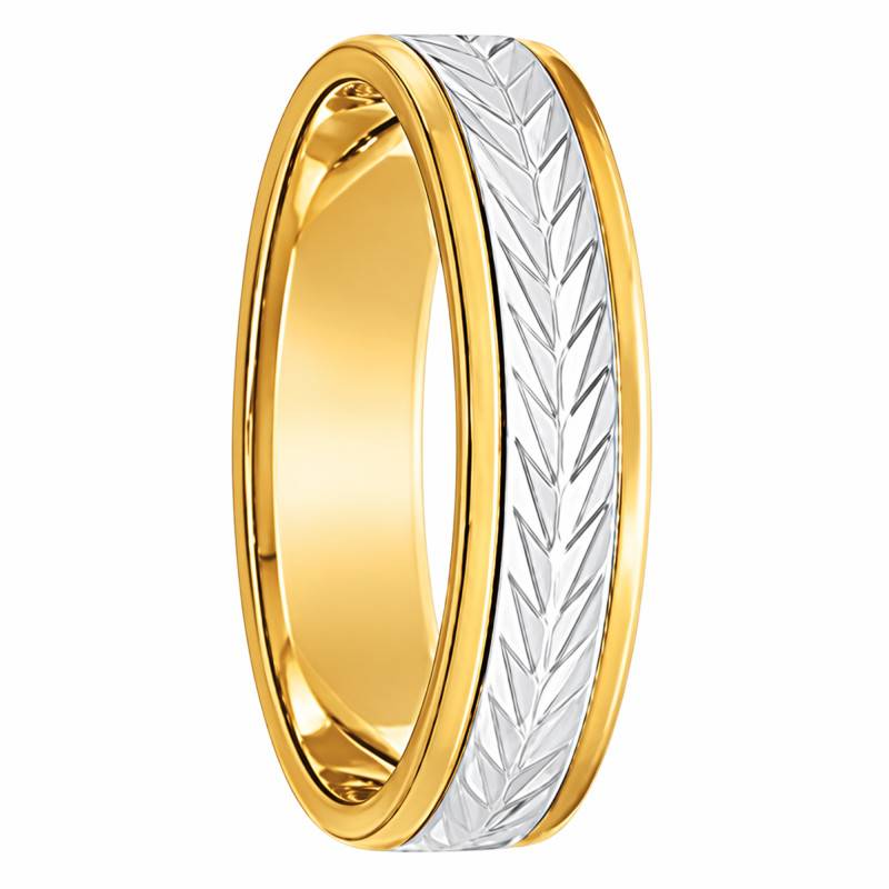 Two-Tone 375/1000 Gold Comfort Striped Ribbon Wedding Ring 5.00 mm - Ocarat