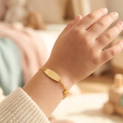 Gourmette Tonneau Papillon en Or Jaune 375, Longueur 14 cm Ajustable - Ocarat