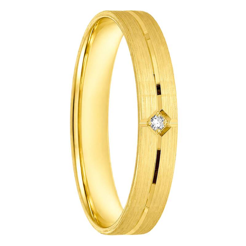 Alliance Ruban Plat Confort Rainurée et Diamant 0,01 ct en Or Jaune 375, Largeur 3,5 mm - Ocarat