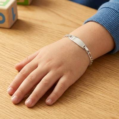 Bambins Alternating 750 White Gold Oval Link Chain Baby ID Bracelet, Adjustable Length 14 cm - Bambins