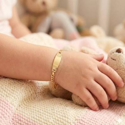 Lucas Lucor Oval Figaro Chain 375 Yellow Gold Baby ID Bracelet, Adjustable Length 14 cm - Lucas Lucor