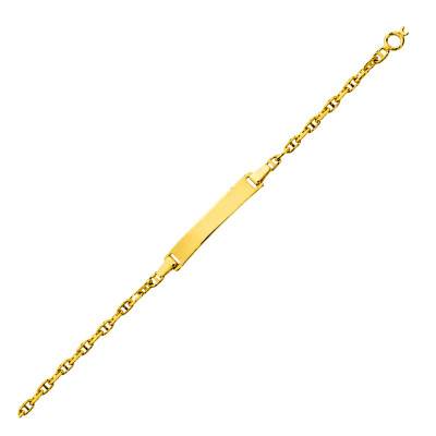 375 Yellow Gold Coffee Bean Chain Rectangular Baby ID Bracelet, Adjustable Length 14 cm - Ocarat