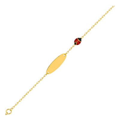 Gourmette Plaque Ovale Coccinelle en Or Jaune 375, Longueur 14 cm Ajustable - Ocarat