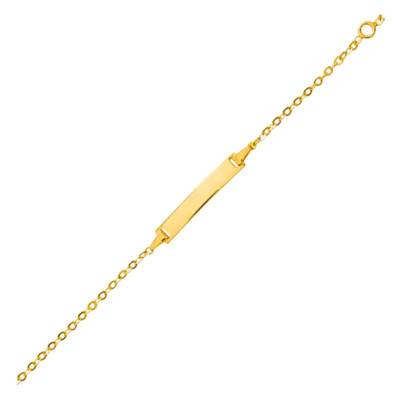 375 Yellow Gold Rectangular Baby ID Bracelet Rolo Chain, Adjustable Length 13 cm - Ocarat