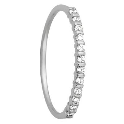 Alliance Demi-Tour Allégée en Or Blanc 750 & Demi-Barette de Diamants 0,12 ct, Largeur 1 mm - Amore
