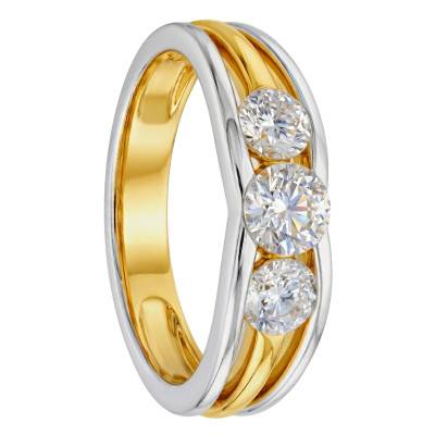 Bague de Fiançailles Diamants de Synthèse 0,61 ct en 2 Ors Jaune et Blanc 750, Taille 54 - Ocarat