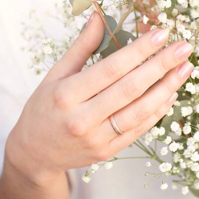 Alliance Demi-Bombée Standard Diamanteka en Or Rose 750, Largeur 3,50 mm - Ponce