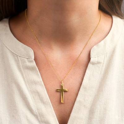 375/1000 Yellow Gold Square Wire Cross 20 x 30 mm - Lucas Lucor