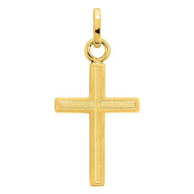 375 Yellow Gold Plain Sand-Blasted Cross - Ocarat