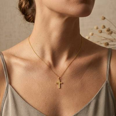 375 Yellow Gold Plain Sand-Blasted Cross - Ocarat
