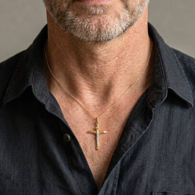 Croix Christ Moderne en 2 Ors 375 - Ocarat