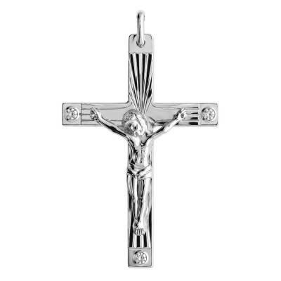 Croix Christ 3 Diamants 0,15 ct en Or Blanc 375 - Lucas Lucor