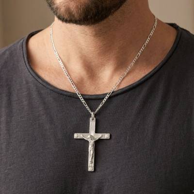 Croix Christ 3 Diamants 0,15 ct en Or Blanc 375 - Lucas Lucor