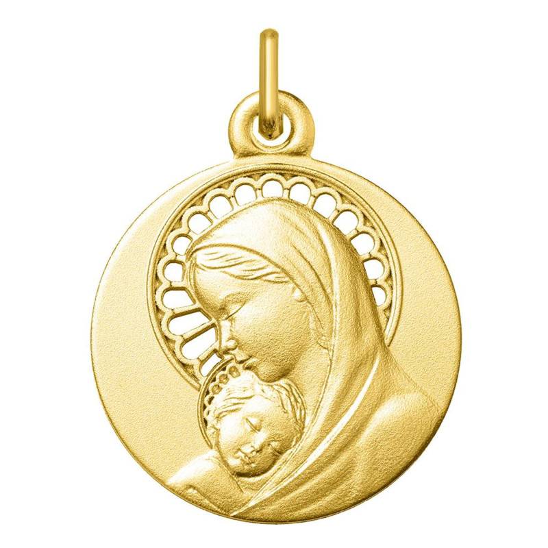 Médaille Ronde Vierge à l'Enfant Ajourée en Or Jaune 375, Diamètre 16 mm - Ocarat